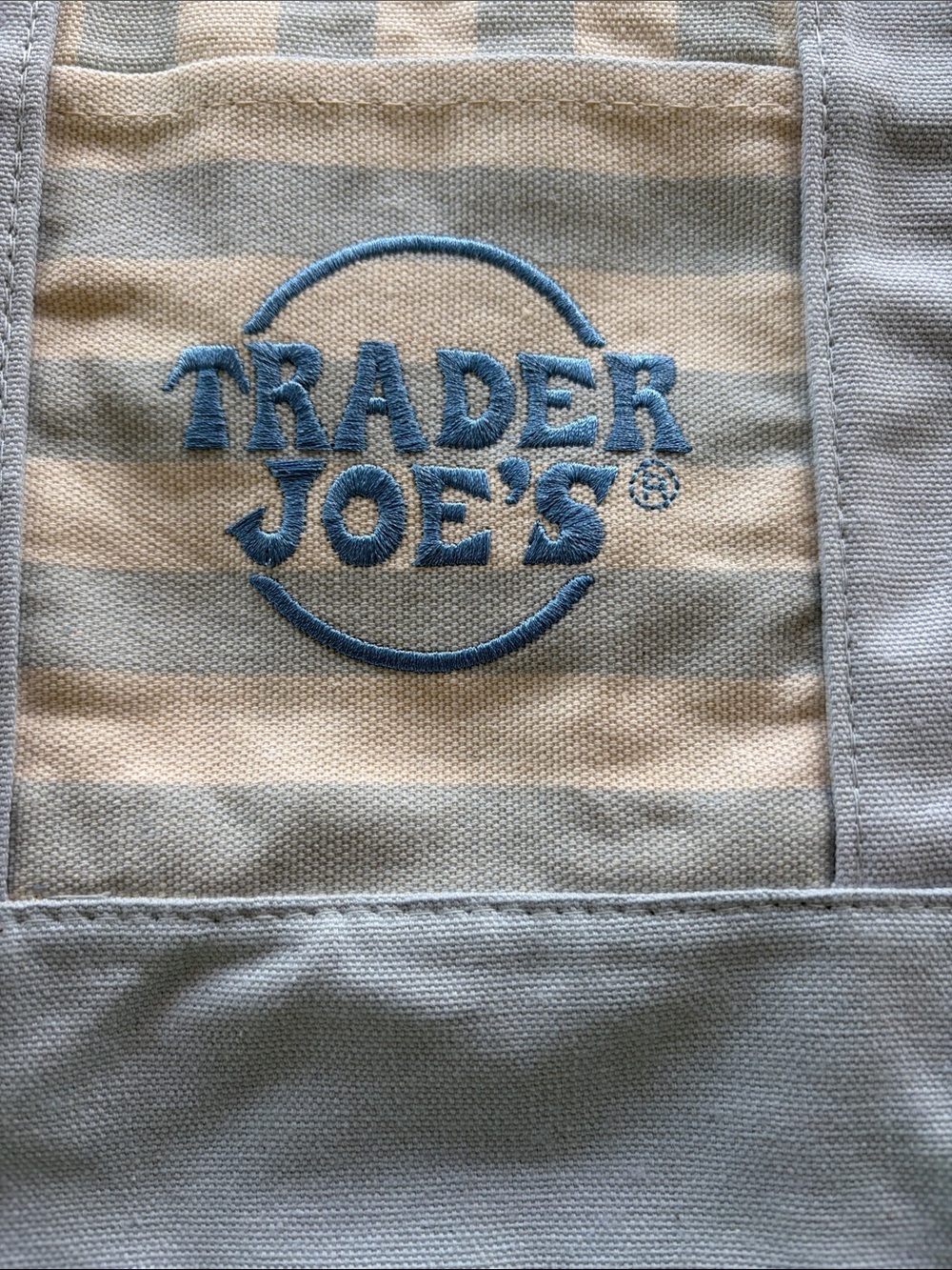 Trader Joe's Striped Canvas Tote in Light Blue and Cream - Picture 2 of 4